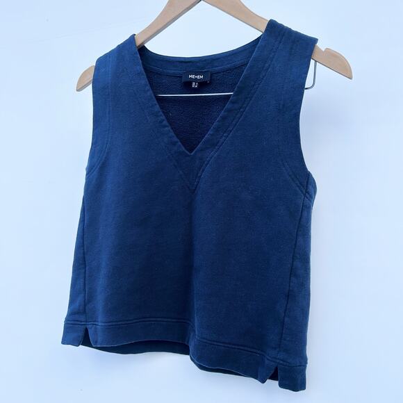 ME+EM Cotton Summer Sweatshirting Sweater Vest Navy V-Neck Boxy Casual 4 - Picture 5 of 8